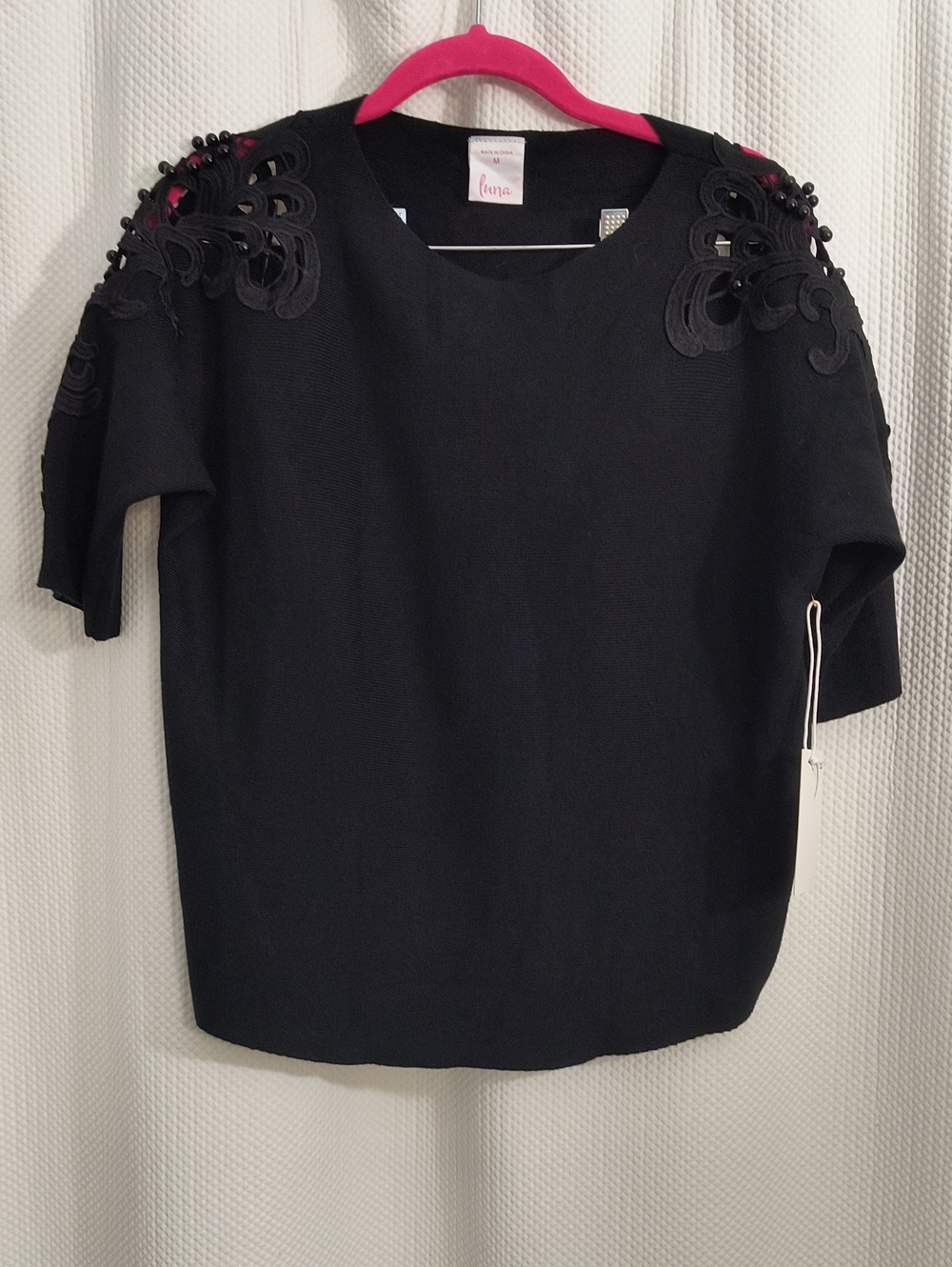 Luna Black Embellished Shoulder Sweater Top Womans NWT